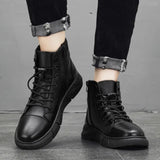 (حذاء جلدي أسود) Men’s Leather Boots — Waterproof & Stylish